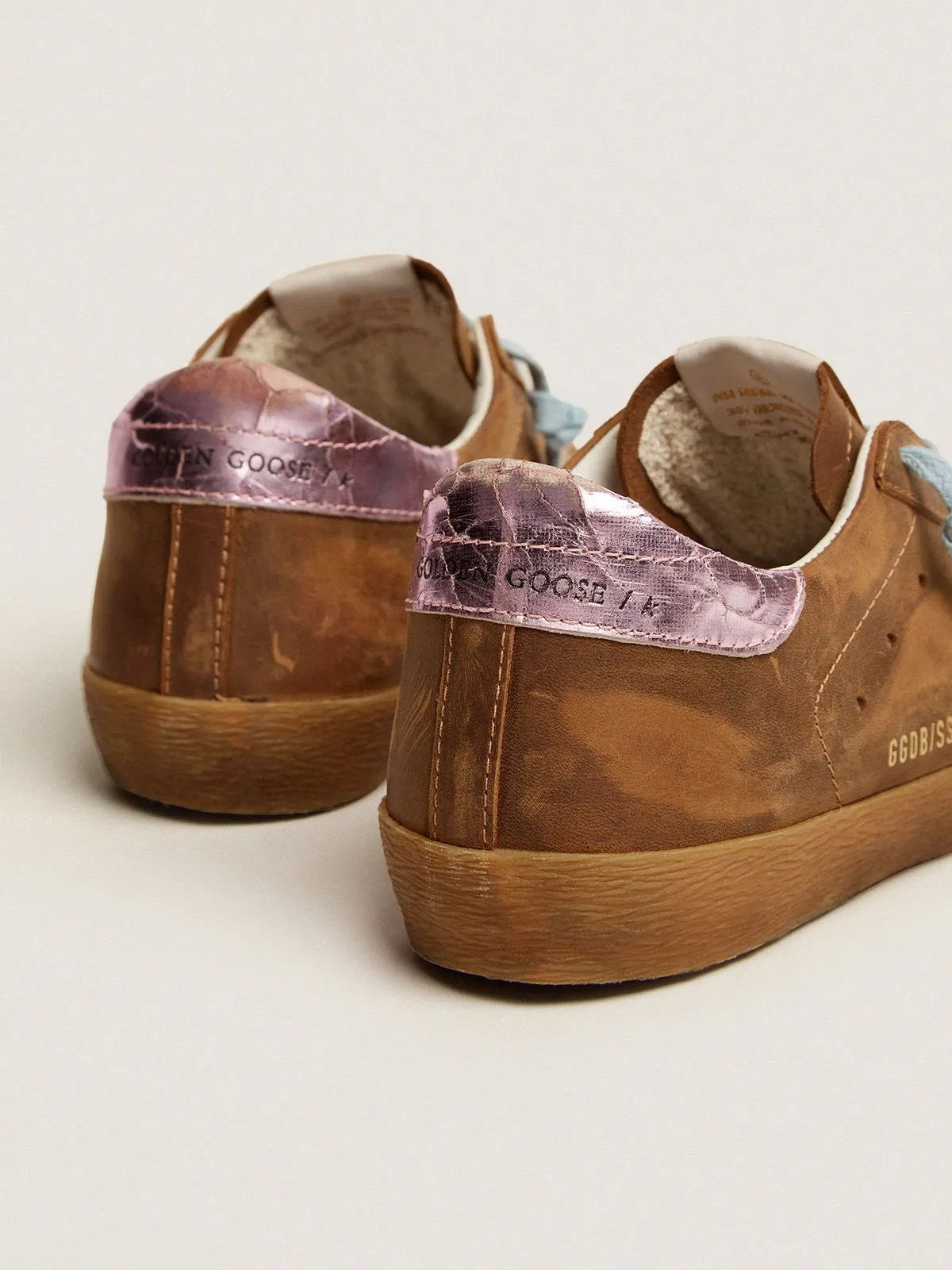 Super-Star sneakers in brown waxed suede with a zebra-print pony skin star