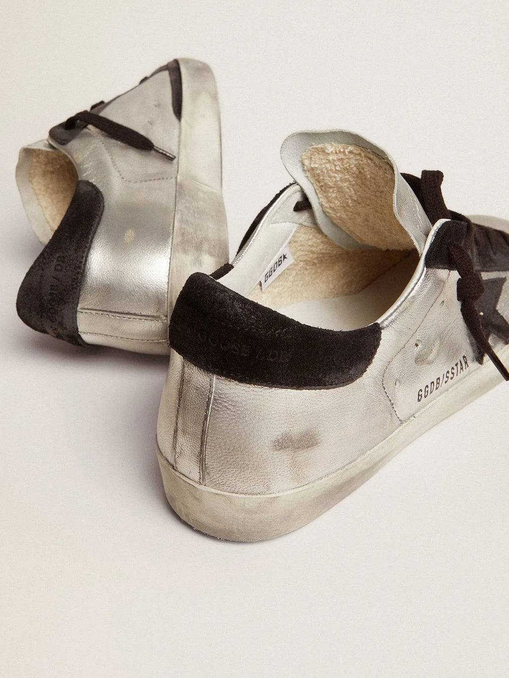 Sneakers Super-Star in pelle argento con inserti a contrasto 