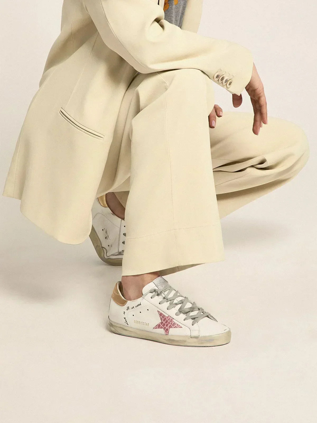 Super-Star sneakers with handwritten lettering and crocodile-print leather stars