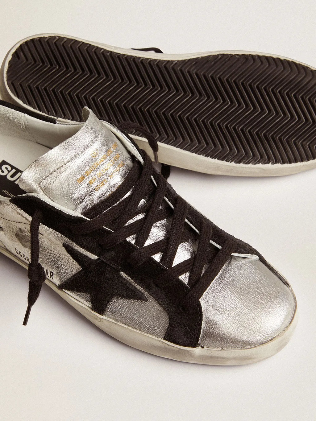 Sneakers Super-Star in pelle argento con inserti a contrasto 