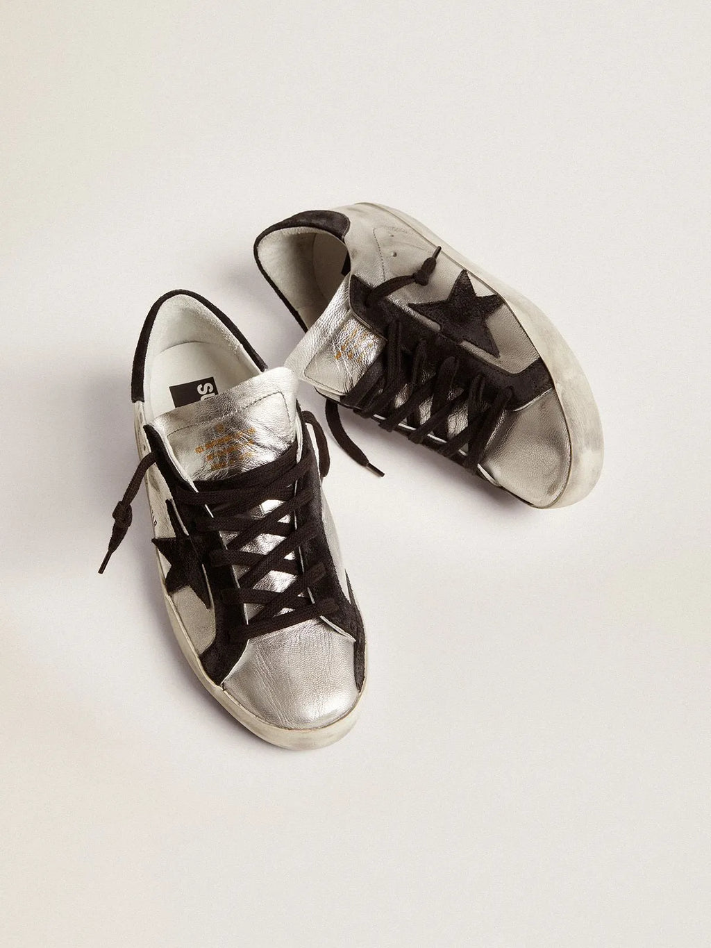 Sneakers Super-Star in pelle argento con inserti a contrasto 