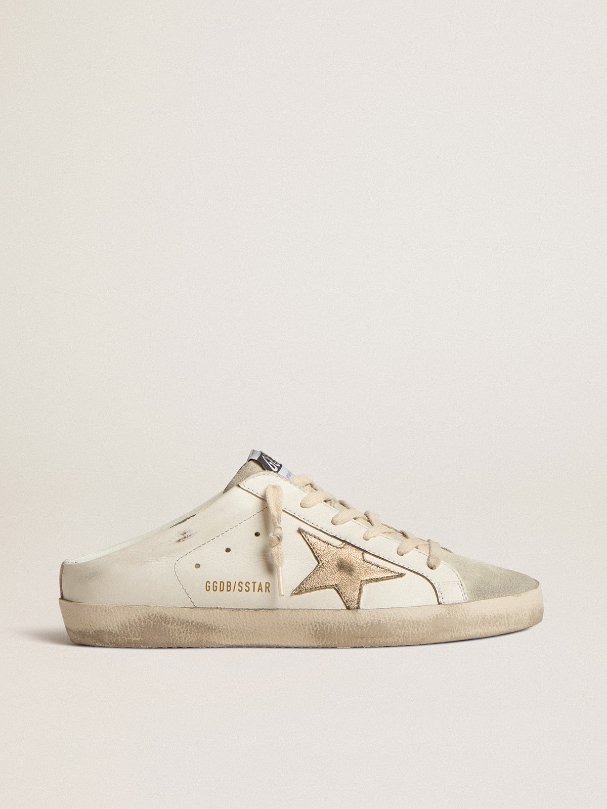 Super-Star Sabots with platinum star and ice-gray suede tongue
