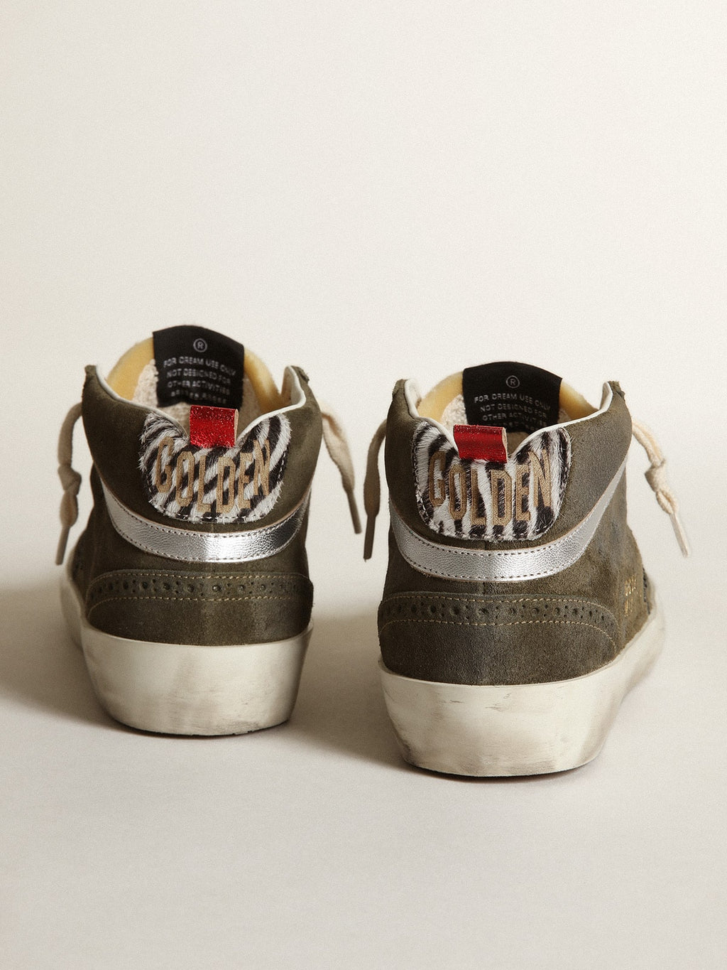 Women’s Mid-Star in olive-green suede with black glitter star and pony skin heel tab