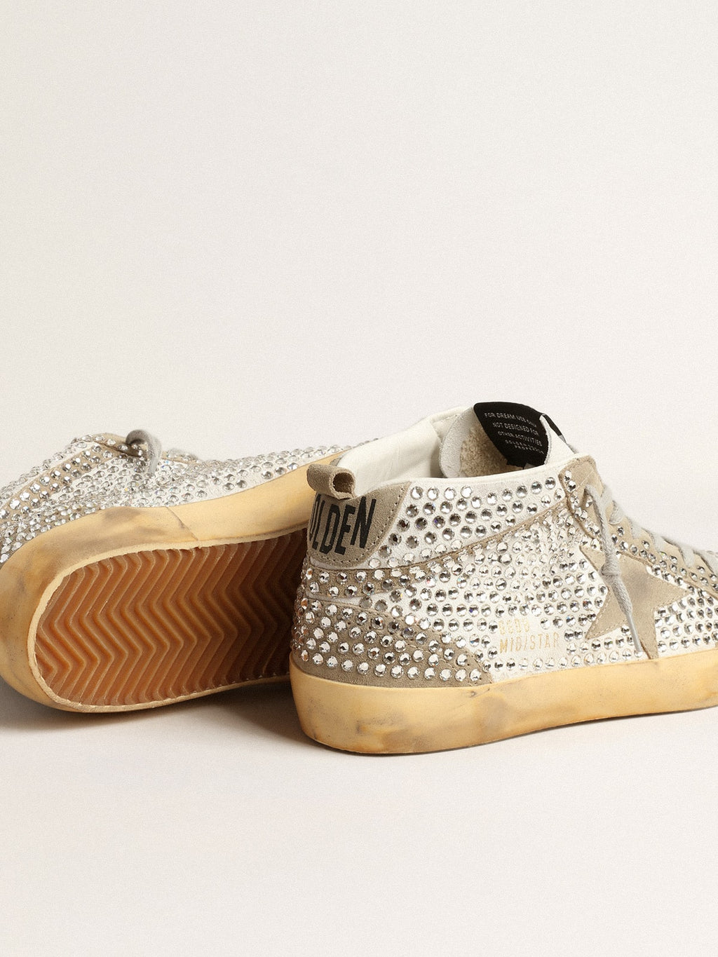 Women’s Mid Star in white and dove-gray suede with Swarovski crystals
