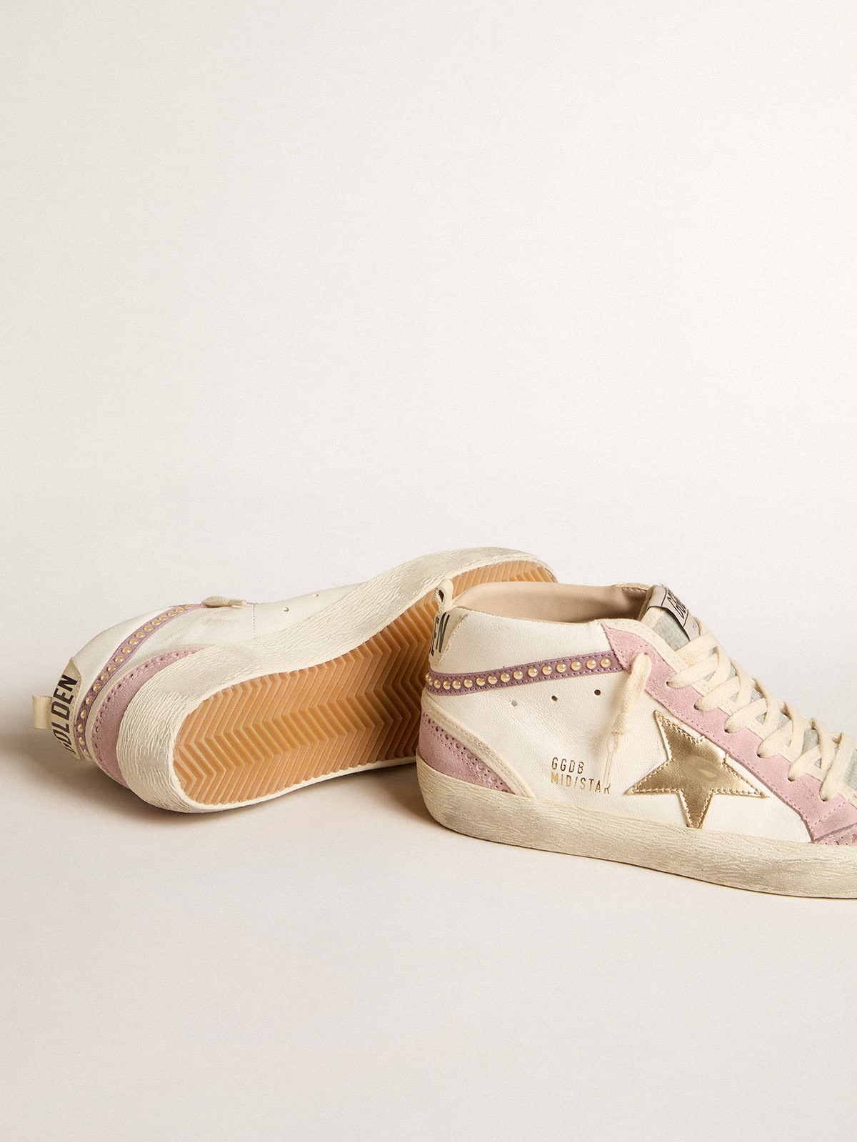 Mid Star with gold leather star and pink suede flash with pearls