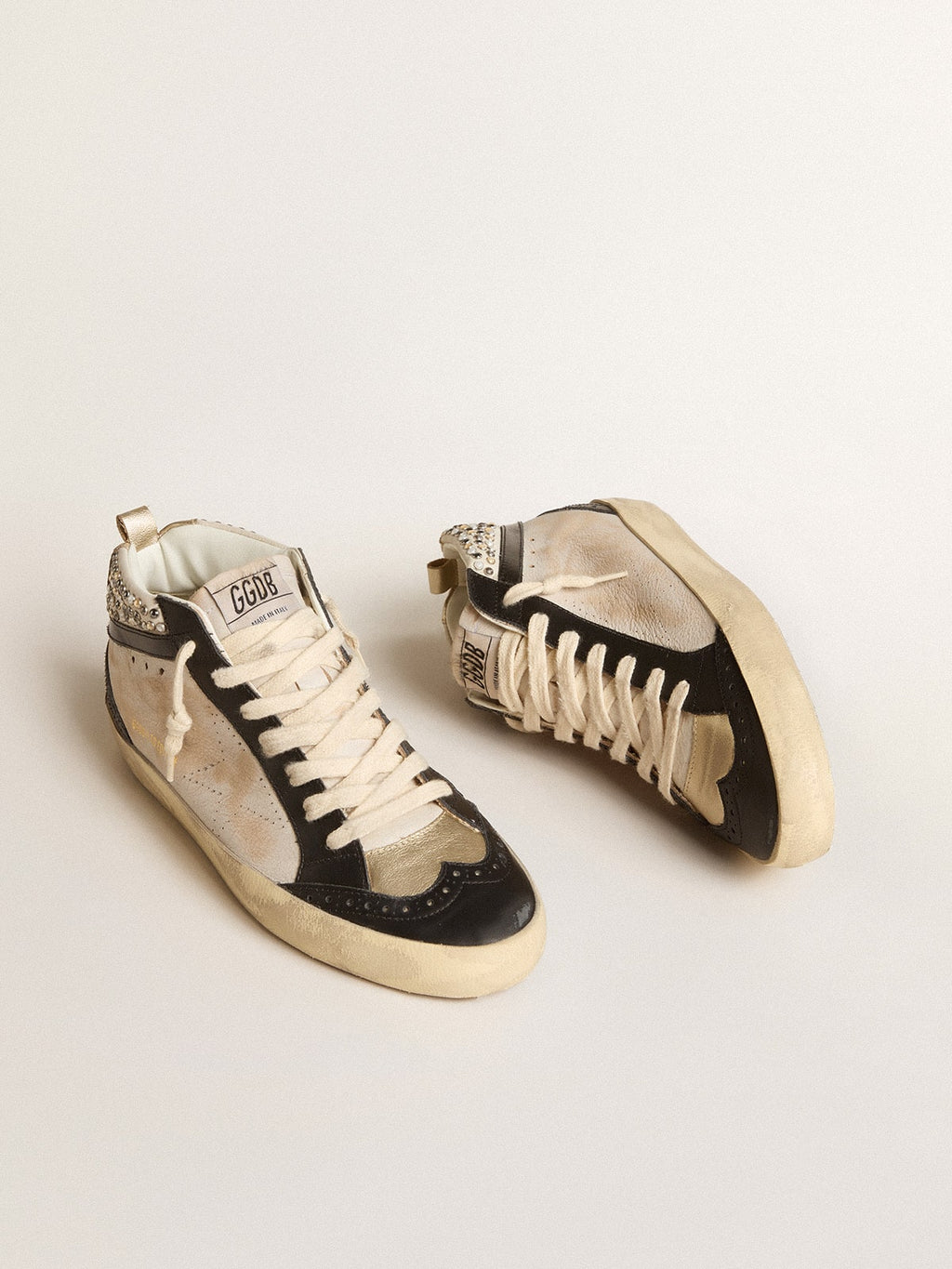 Mid Star LTD da donna in pelle nera e bianca con perle e stella traforata