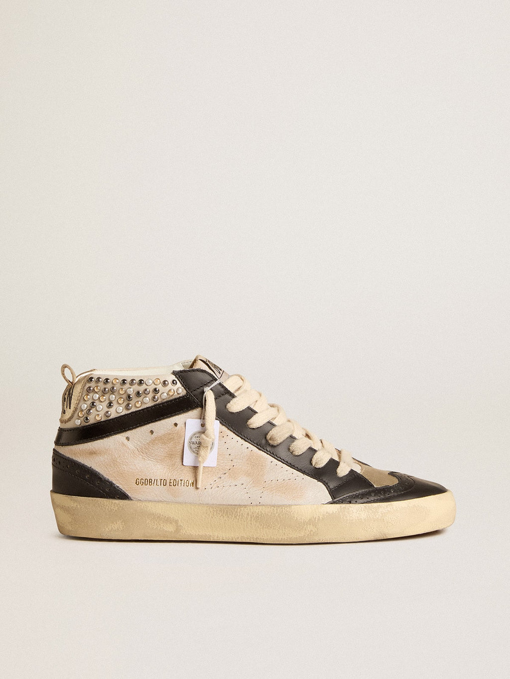 Mid Star LTD da donna in pelle nera e bianca con perle e stella traforata